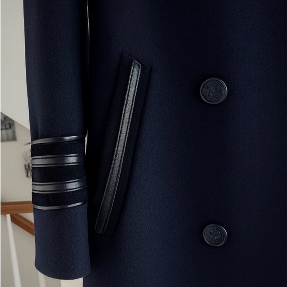 The Kooples Wool Cashmere Navy Military Trench Coat Size 36 - US S - Picture 7 of 15